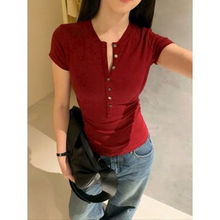 Áo Thun Cổ Tròn Tshirt Nữ Nhiều Cúc Ngắn Tay Chất Vải Thun Cotton WAT009