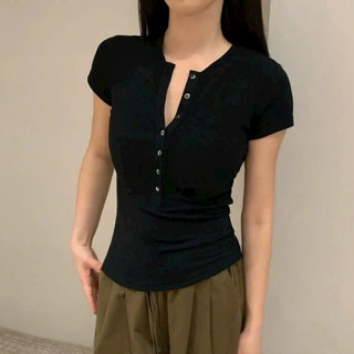 Áo Thun Cổ Tròn Tshirt Nữ Nhiều Cúc Ngắn Tay Chất Vải Thun Cotton WAT009