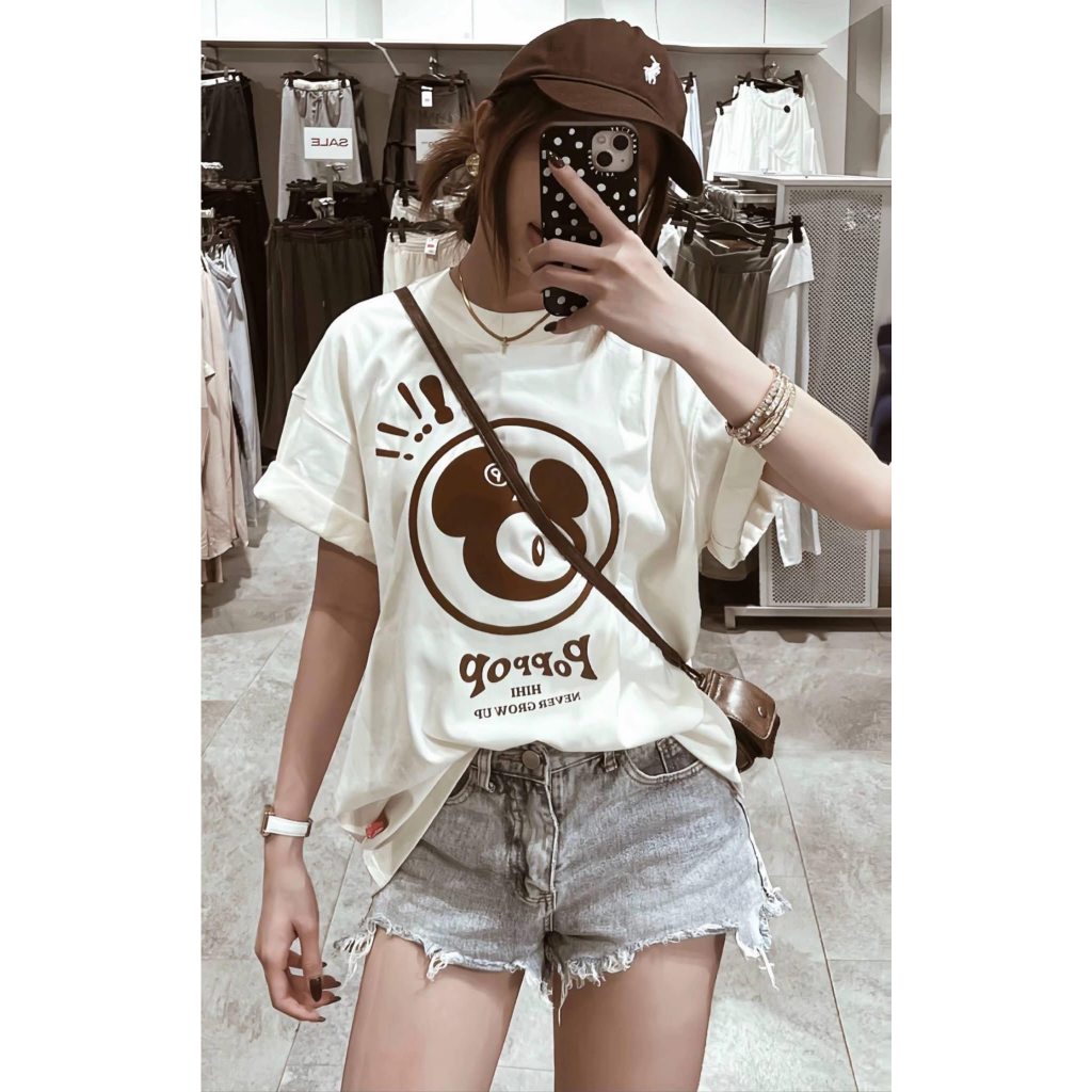 Áo Thun POPPOP Mặt Đen Đỏ Chất Liệu Cotton 100% 2 Chiều Cao Cấp Co Giãn Form Rộng Tay Lỡ, Định Lượng 260gsm Romance