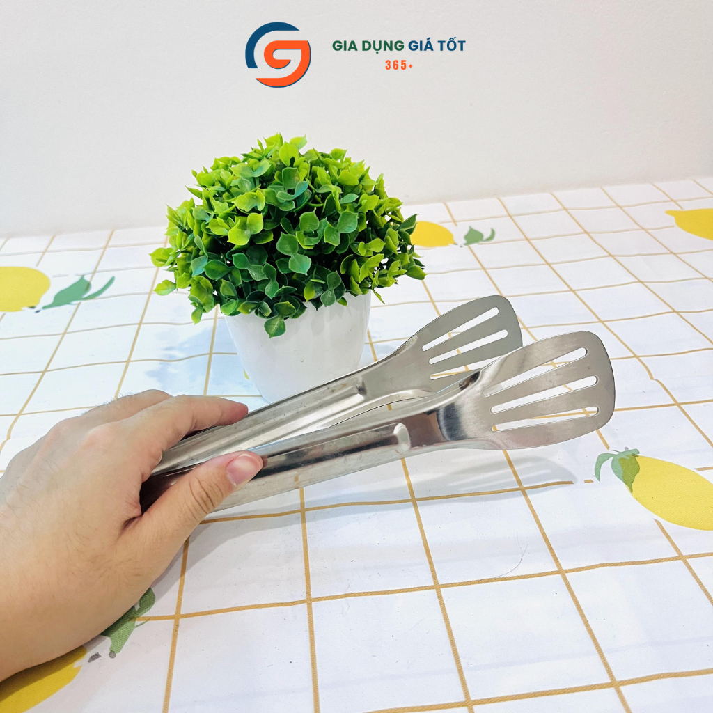 Kẹp inox đầu khía gắp thức ăn dụng cụ kẹp gắp đồ nướng, đá, thực phẩm cho nhà bếp