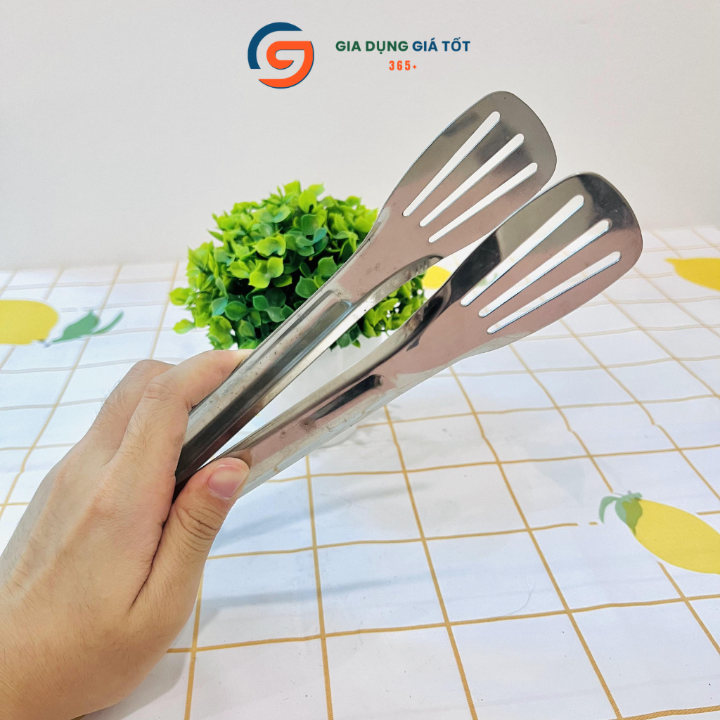 Kẹp inox đầu khía gắp thức ăn dụng cụ kẹp gắp đồ nướng, đá, thực phẩm cho nhà bếp