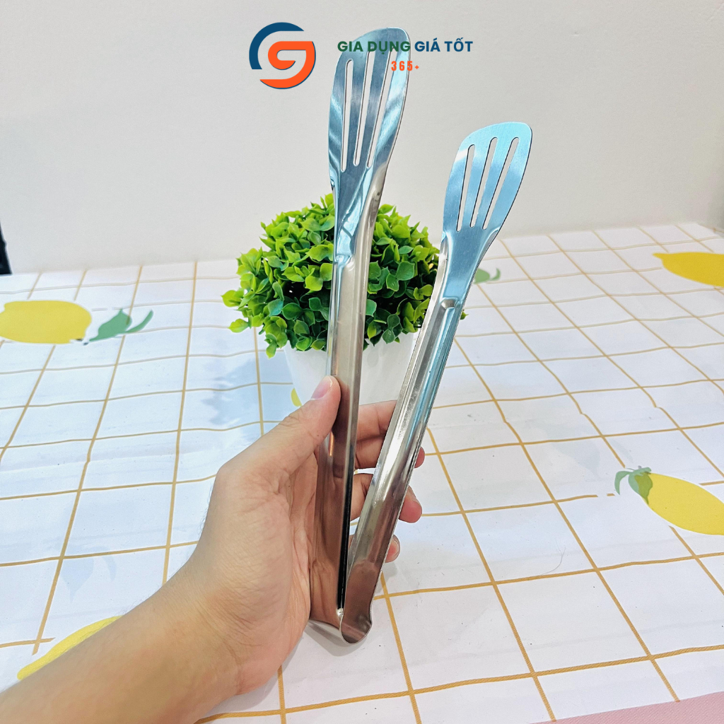 Kẹp inox đầu khía gắp thức ăn dụng cụ kẹp gắp đồ nướng, đá, thực phẩm cho nhà bếp