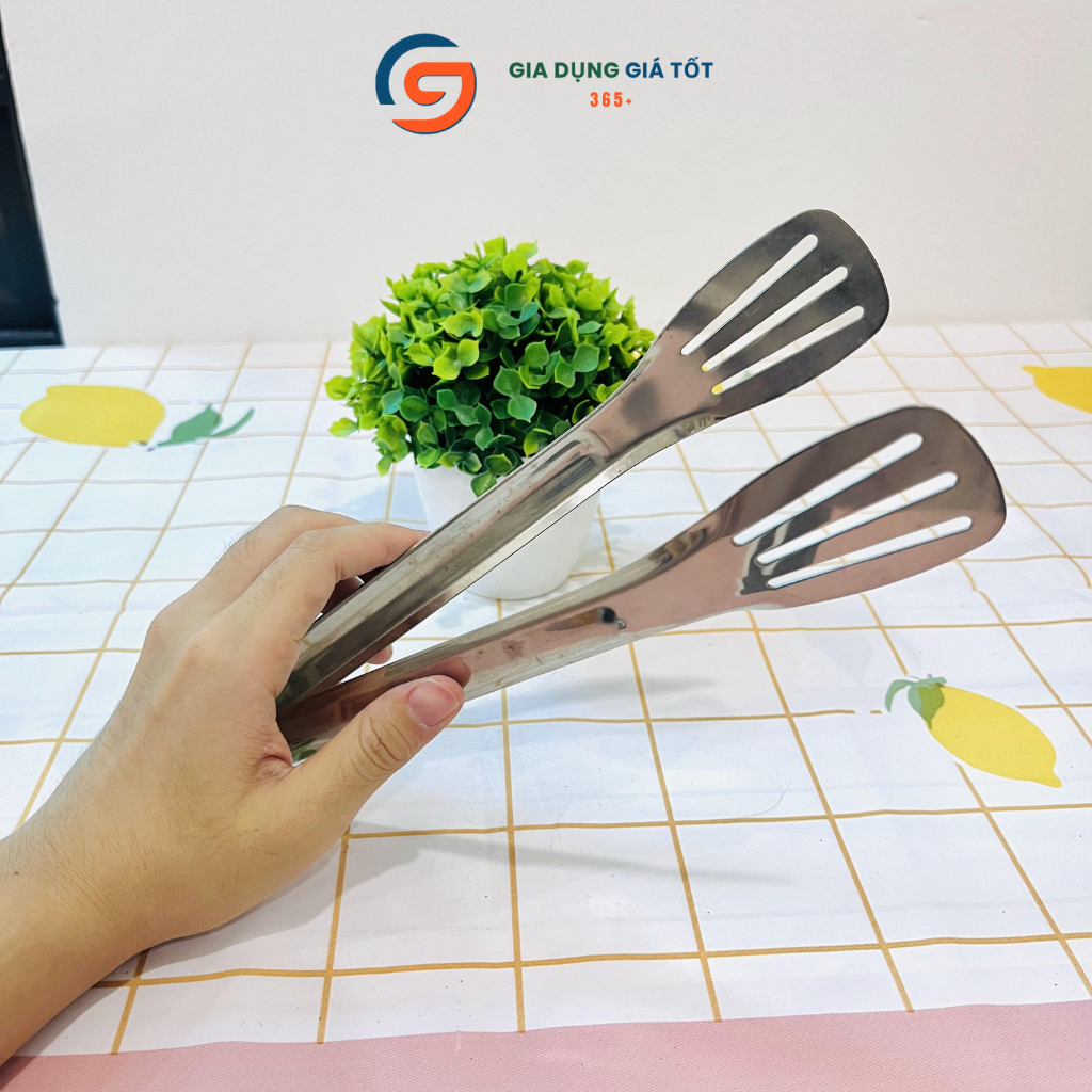 Kẹp inox đầu khía gắp thức ăn dụng cụ kẹp gắp đồ nướng, đá, thực phẩm cho nhà bếp