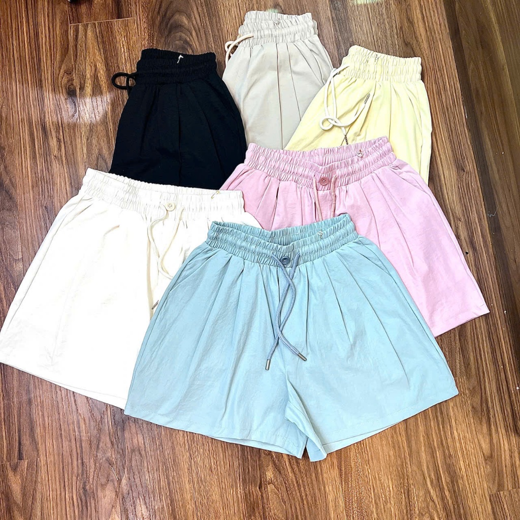 Quần Sooc Ngố , Quần Đùi Chất Gió Lụa Hàn Mềm Cạp Chun Kèm Dây Rút