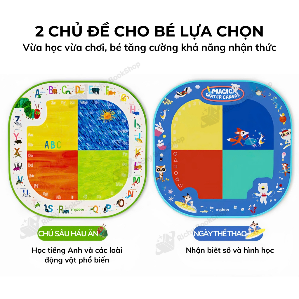 Thảm vẽ tranh nước, tranh tô màu nước ma thuật Mideer Magic Water Doodle Mat