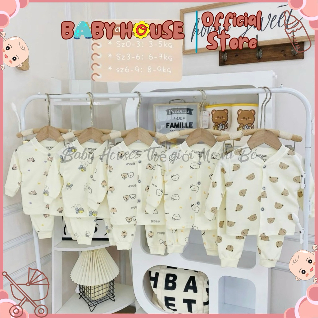 [ Bộ Nỉ Cotton] set 3-5 Bộ Quần Áo Dài Tay Thu Đông Cúc Giữa Chất Nỉ Hàn Bảng Màu Kem Cho Bé Sơ Sinh 3-9kg