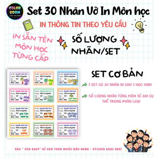 📐 Nhãn Vở In Sẵn Tên Môn Học -In Tên Theo Yêu Cầu -Decal Chống Thấm-Set 30 Nhãn size 5x7cm-ColorBoom