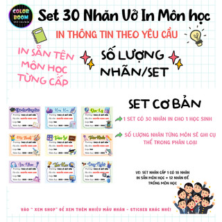 📖Nhãn Vở In Sẵn Tên Môn Học - In Tên Theo Yêu Cầu -Decal Chống Thấm-Set 30 Nhãn size 5x7cm-ColorBoom