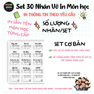 ️⚽ Nhãn Vở In Sẵn Tên Môn Học-In Tên Theo Yêu Cầu-Decal Chống Thấm-Set 30 Nhãn size 5x7cm-ColorBoom