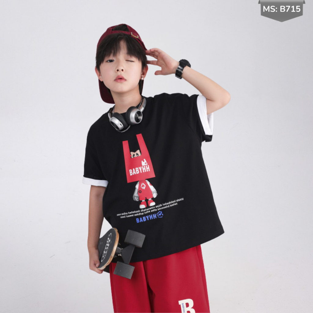 Áo Thun Ngắn Tay Mùa Hè Cho Bé Trai, Bé Gái In Hình Năng Động, Cổ Tròn B715 | JJ Kids Fashion