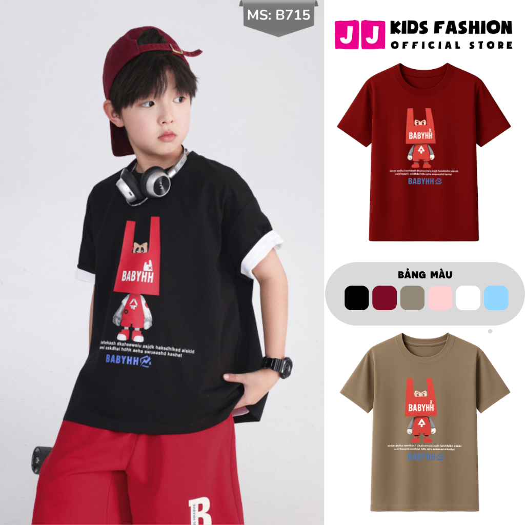Áo Thun Ngắn Tay Mùa Hè Cho Bé Trai, Bé Gái In Hình Năng Động, Cổ Tròn B715 | JJ Kids Fashion