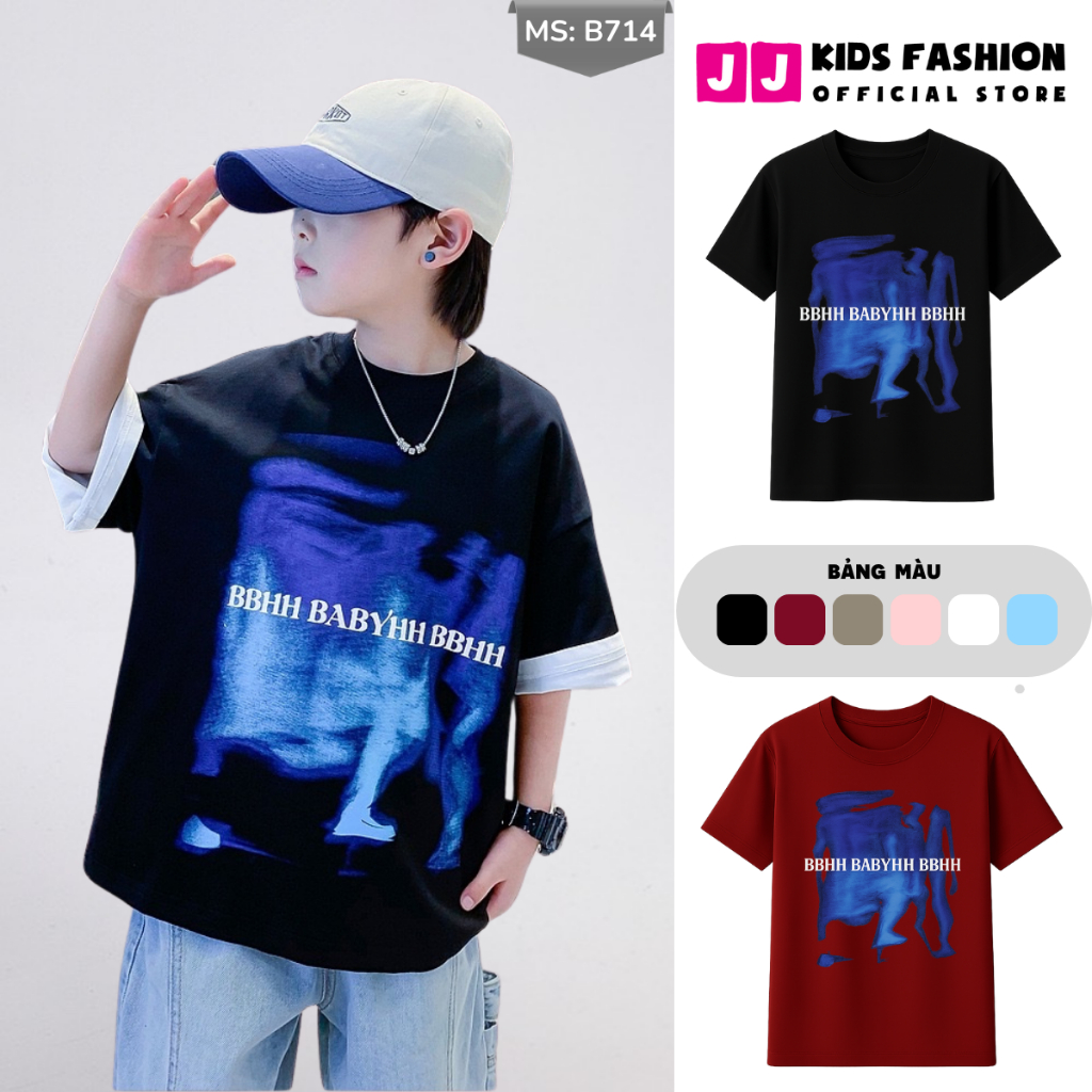 Áo Thun Ngắn Tay Mùa Hè Cho Bé Trai, Bé Gái In Hình Năng Động, Cổ Tròn B714 | JJ Kids Fashion