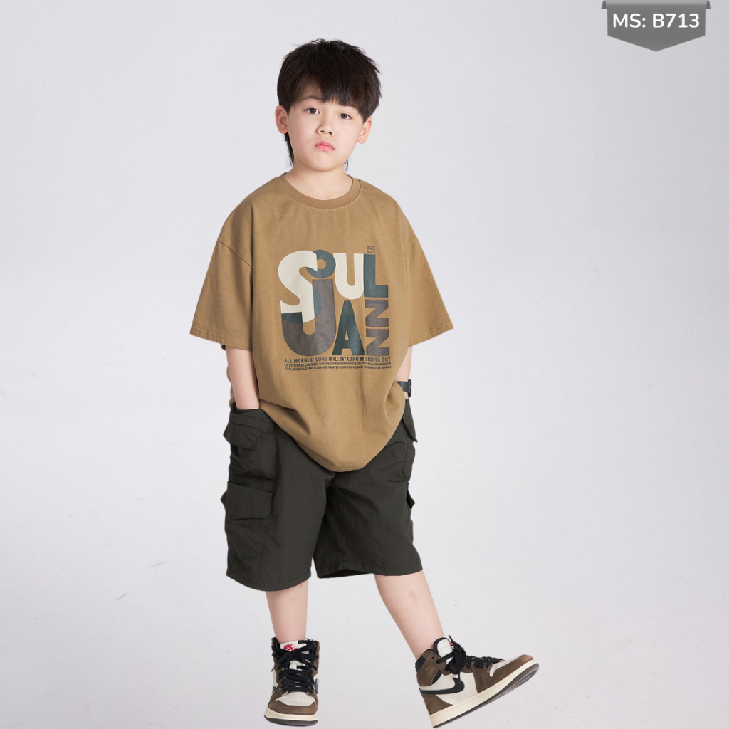 Áo Thun Ngắn Tay Mùa Hè Cho Bé Trai, Bé Gái In Hình Năng Động, Cổ Tròn B713 | JJ Kids Fashion