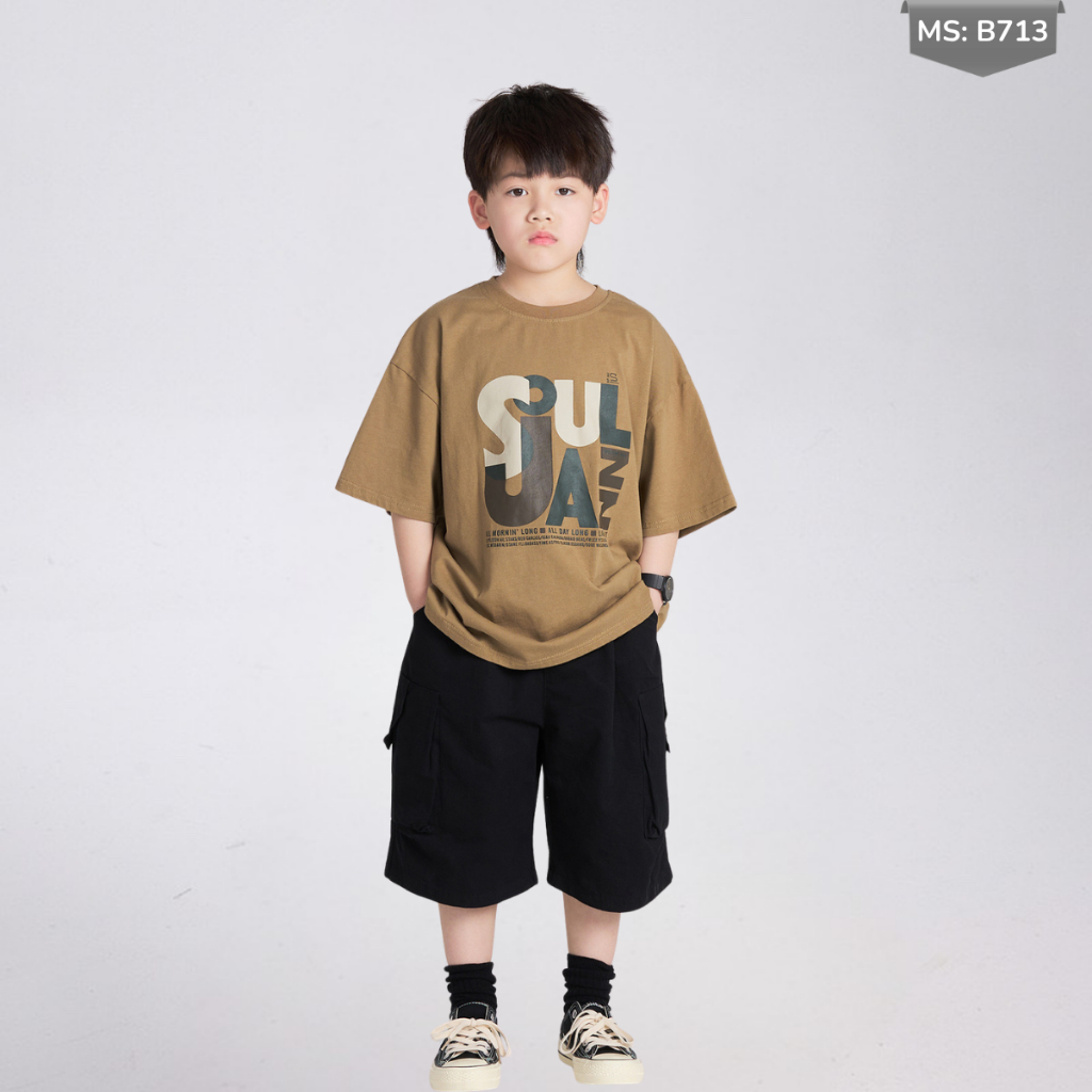 Áo Thun Ngắn Tay Mùa Hè Cho Bé Trai, Bé Gái In Hình Năng Động, Cổ Tròn B713 | JJ Kids Fashion