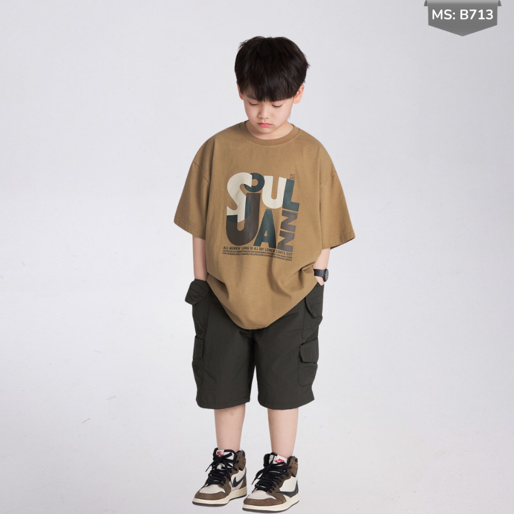 Áo Thun Ngắn Tay Mùa Hè Cho Bé Trai, Bé Gái In Hình Năng Động, Cổ Tròn B713 | JJ Kids Fashion
