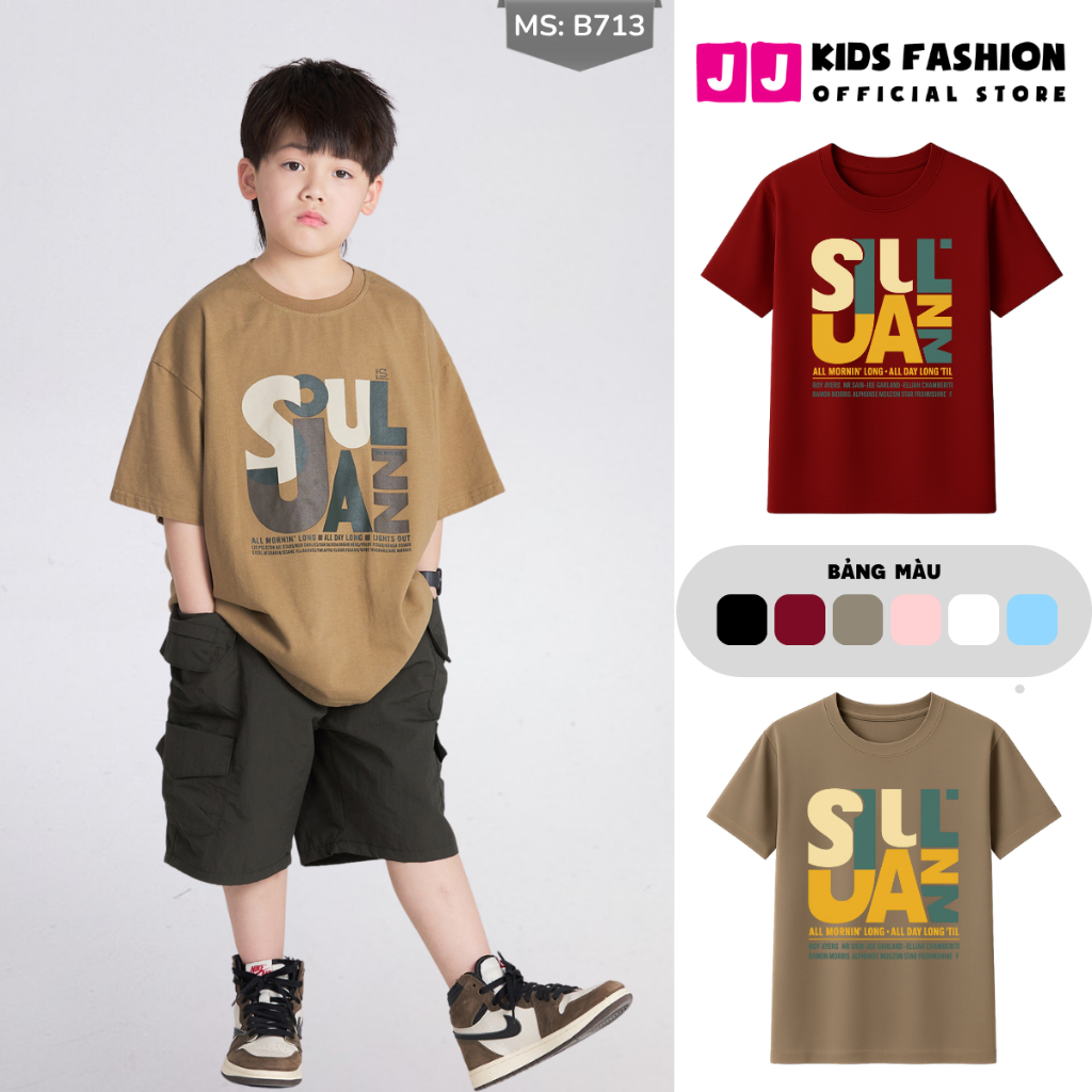 Áo Thun Ngắn Tay Mùa Hè Cho Bé Trai, Bé Gái In Hình Năng Động, Cổ Tròn B713 | JJ Kids Fashion