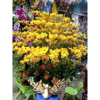 Cành hoa lan giả tiểu hồ điệp 12 bông cao su - Dài 65cm - Hoa giả trang trí - Hoa lụa Hạnh Hoan