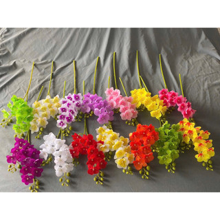 Cành hoa lan giả tiểu hồ điệp 12 bông cao su - Dài 65cm - Hoa giả trang trí - Hoa lụa Hạnh Hoan