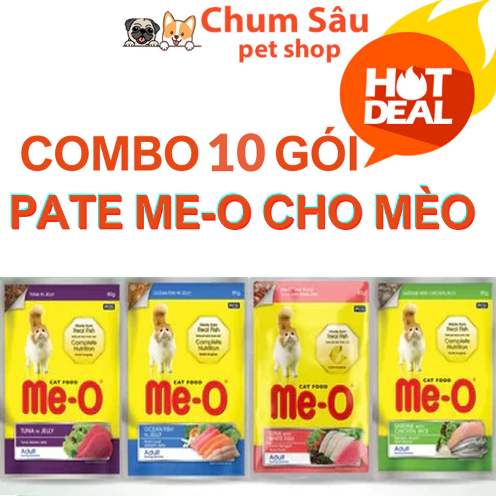 Combo 10 gói Pate Me-o cho mèo 80g - Pate Xốt Cho Mèo - Thức Ăn Dinh Dưỡng Dạng Ướt Cho Mèo
