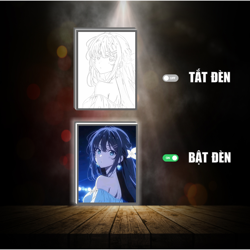 Tranh đèn led 3D đổi màu Mai sakurajima - Hội chứng tuổi thanh xuân - Tranh đèn led 3D  trang trí bàn làm việc, đèn ngủ