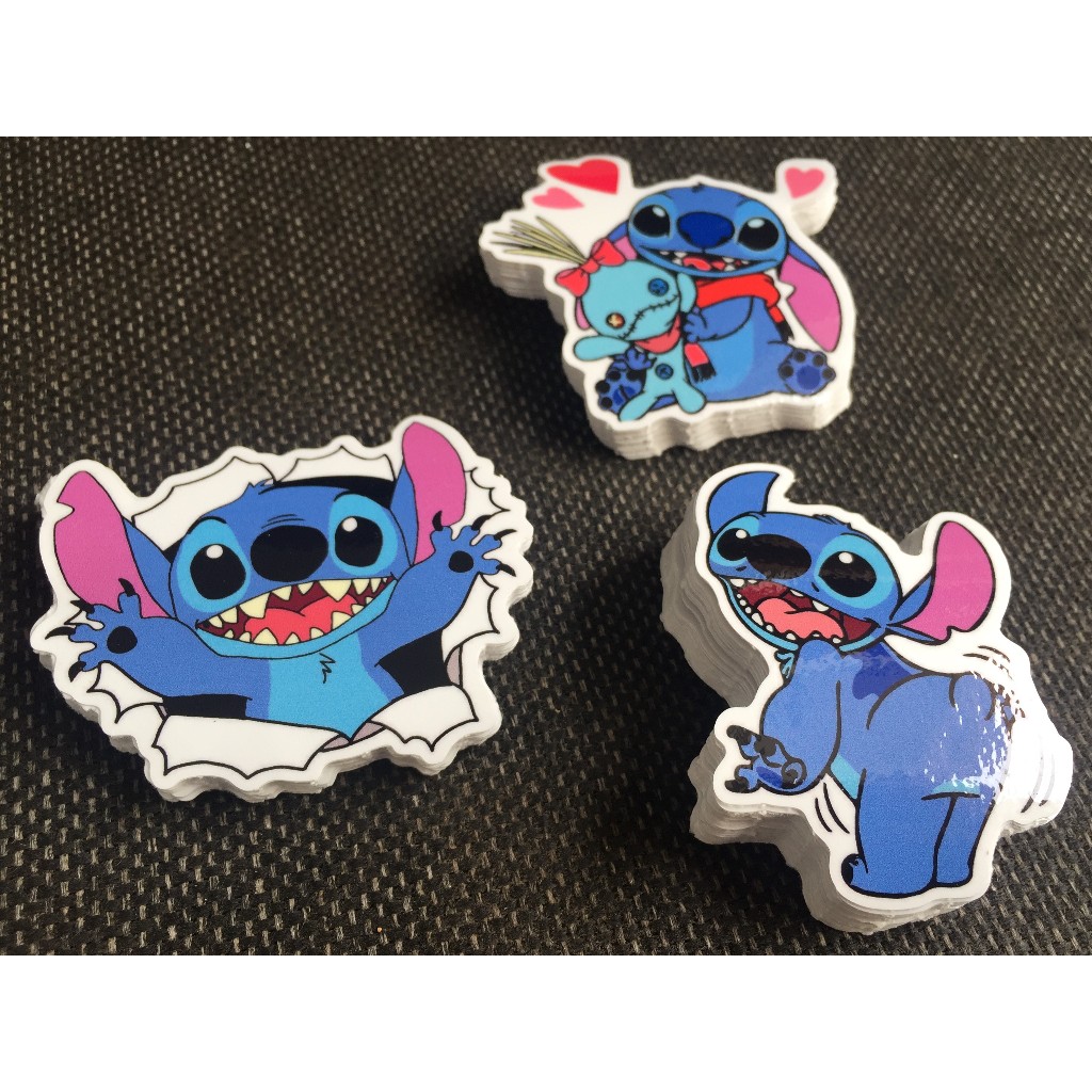 Bộ 3 hình dán STITCH dễ thương [ 7cm ]. Logo decal chống nước trang trí xe máy, nón bảo hiểm, tủ, laptop, điện thoại