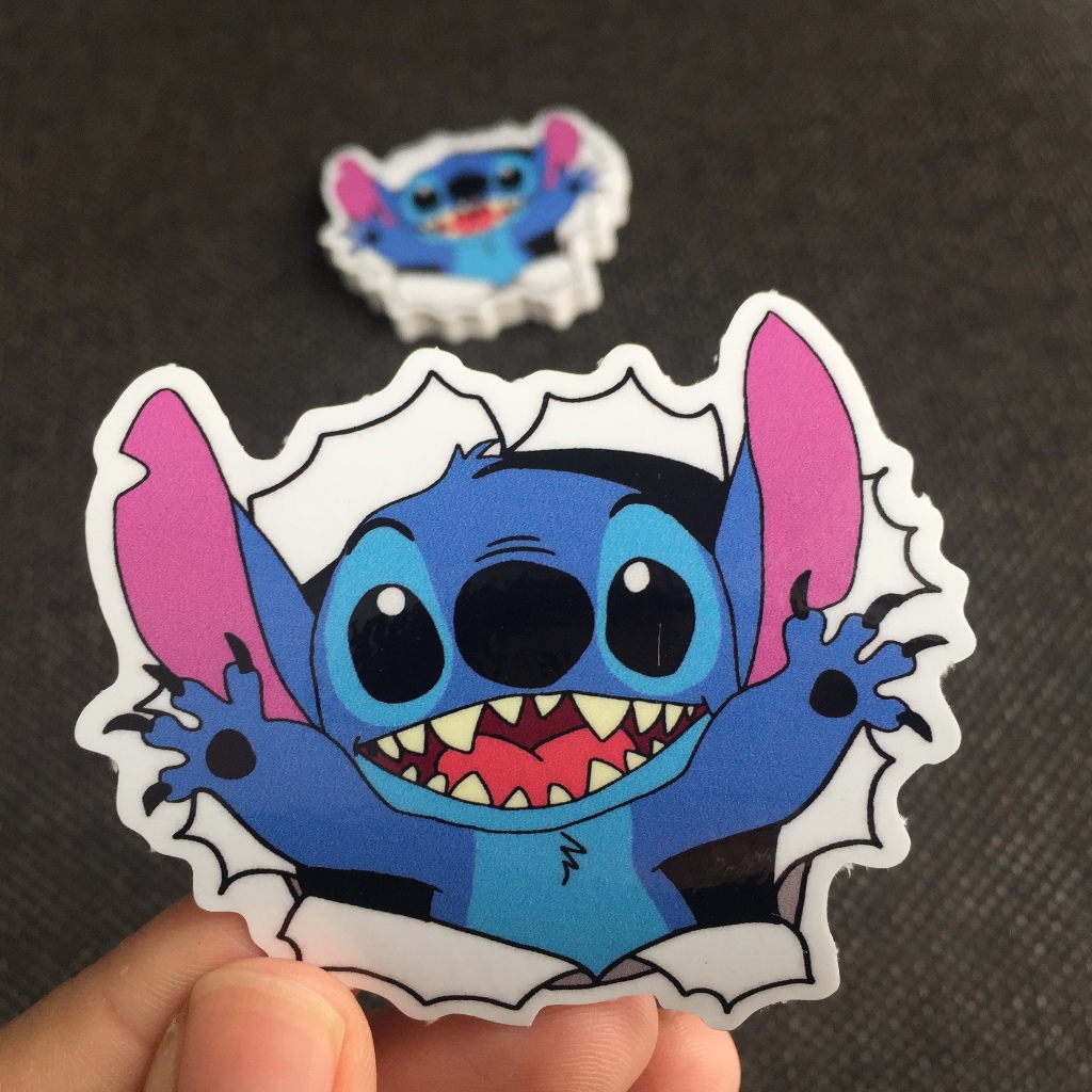 Bộ 3 hình dán STITCH dễ thương [ 7cm ]. Logo decal chống nước trang trí xe máy, nón bảo hiểm, tủ, laptop, điện thoại