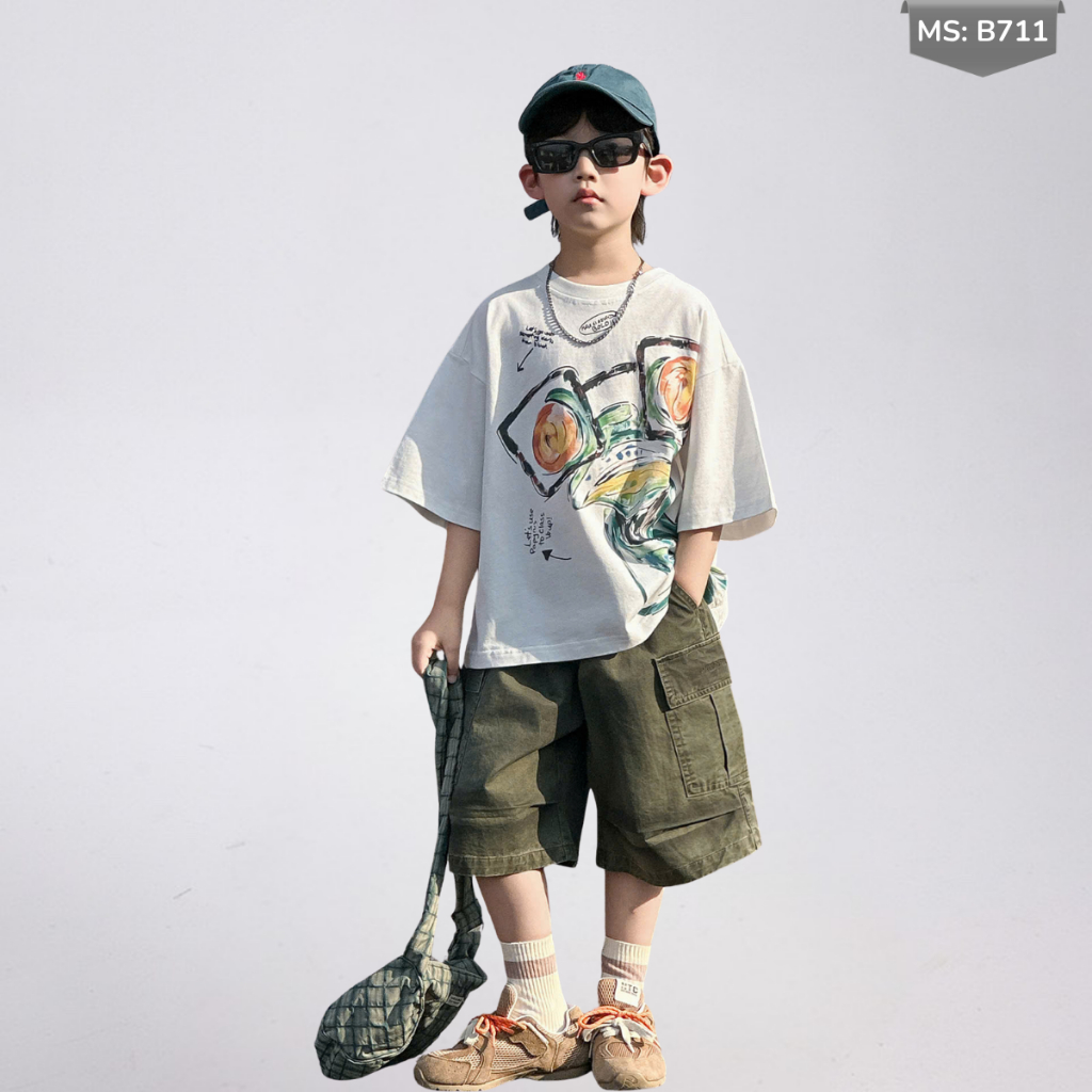 Áo Thun Ngắn Tay Mùa Hè Cho Bé Trai, Bé Gái In Hình Năng Động, Cổ Tròn B711 | JJ Kids Fashion