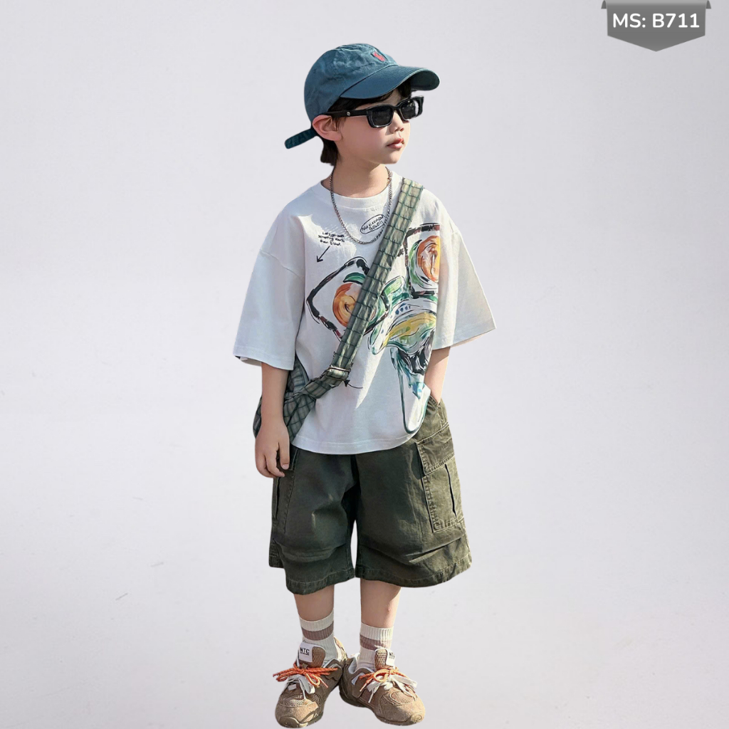 Áo Thun Ngắn Tay Mùa Hè Cho Bé Trai, Bé Gái In Hình Năng Động, Cổ Tròn B711 | JJ Kids Fashion