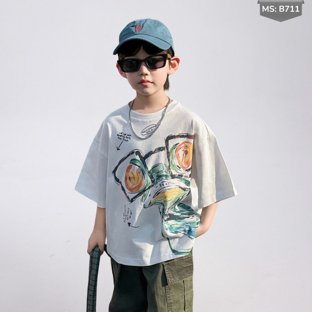 Áo Thun Ngắn Tay Mùa Hè Cho Bé Trai, Bé Gái In Hình Năng Động, Cổ Tròn B711 | JJ Kids Fashion