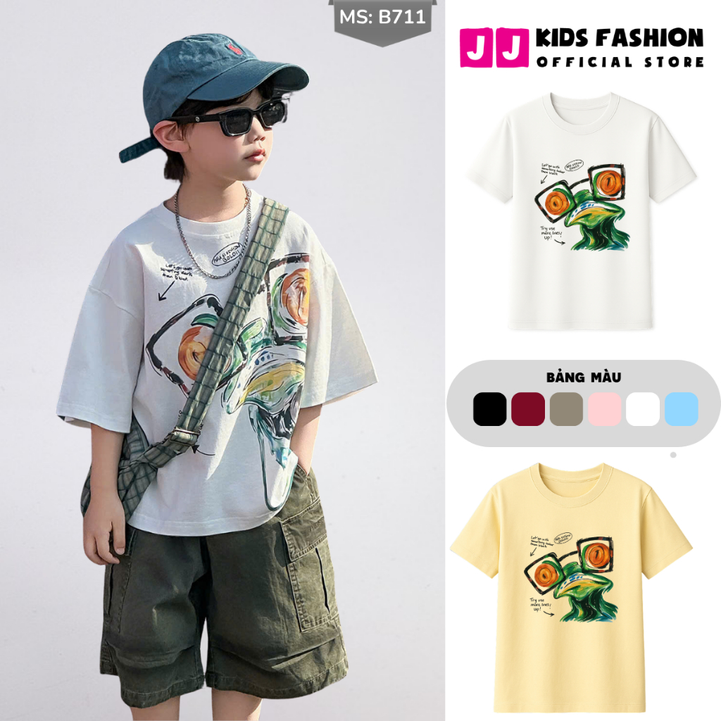 Áo Thun Ngắn Tay Mùa Hè Cho Bé Trai, Bé Gái In Hình Năng Động, Cổ Tròn B711 | JJ Kids Fashion