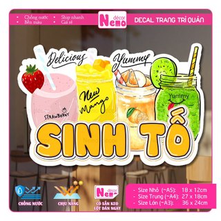 Decal Trang Trí Sinh Tố, Tranh Dán Quán Nước, Cà Phê, Dán Tường, Tủ, Kính, Xe Đẩy - Sticker Chịu Được Mưa Nắng.