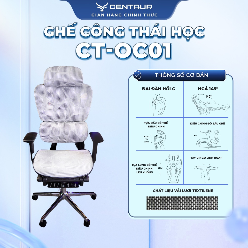 Ghế Công Thái Học Centaur CT-OC01 - Linh Hoạt Thoải Mái Bền Bỉ Cho Văn Phòng Học Tập Game Thủ - Thiết Kế Hiện Đại Chất L | BigBuy360 - bigbuy360.vn
