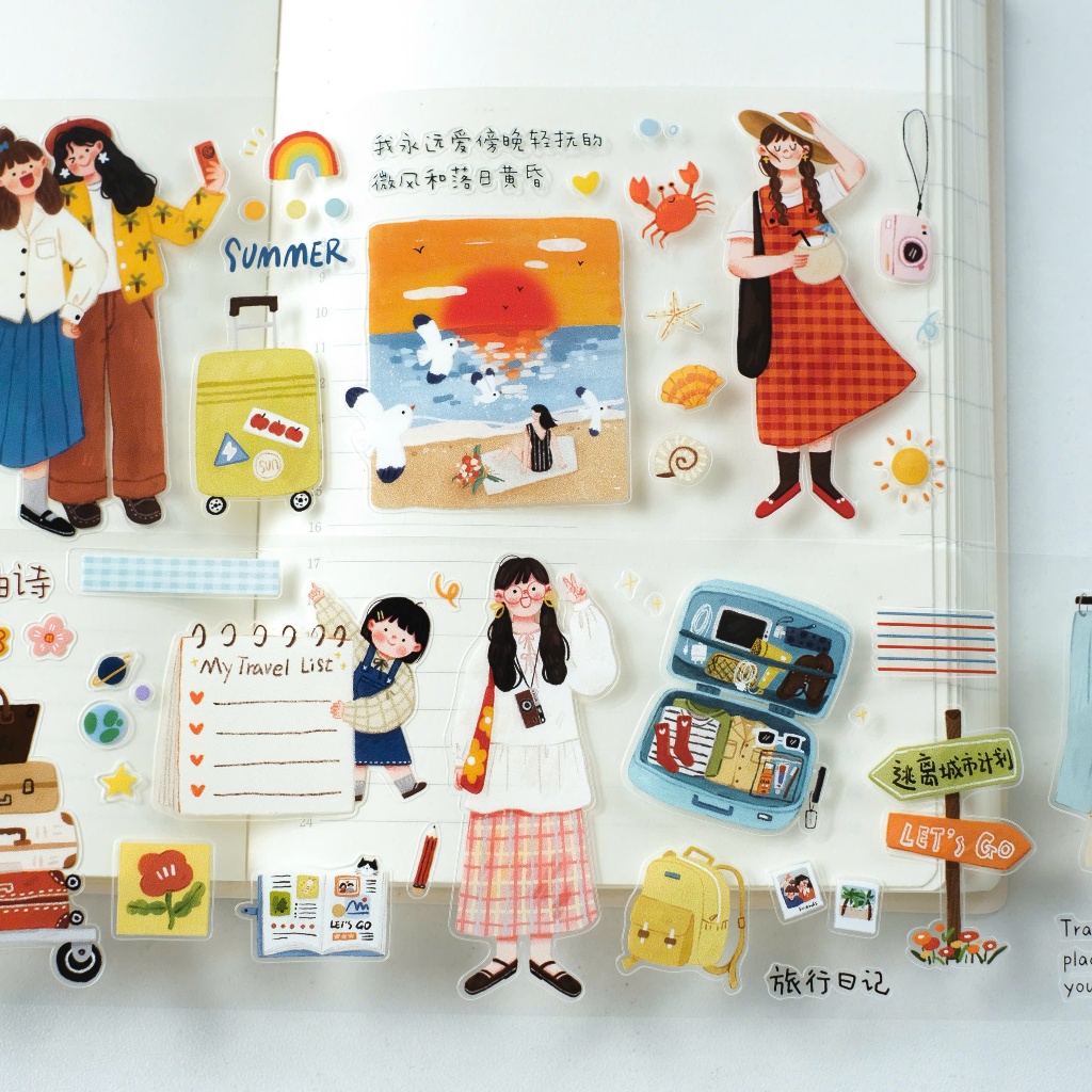 Pet tape sticker cô gái Travel diary chiết chu kì 100cm meohime ...