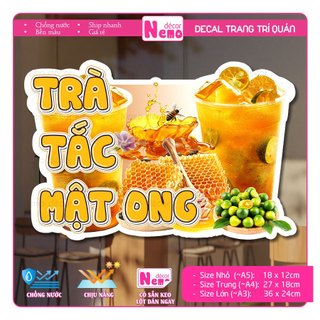 Decal Trang Trí Trà Tắc Mật Ong, Tranh Dán Quán Nước, Cà Phê, Dán Tường, Tủ, Kính, Xe Đẩy - Sticker Chịu Được Mưa Nắng.