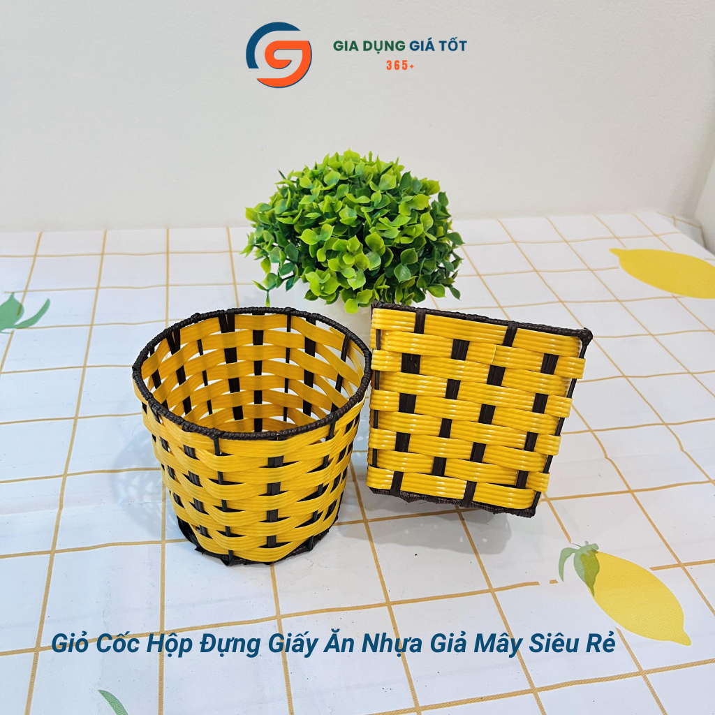 Giỏ cốc đựng giấy ăn nhựa giả mây siêu rẻ, nhỏ gọn để bàn ăn