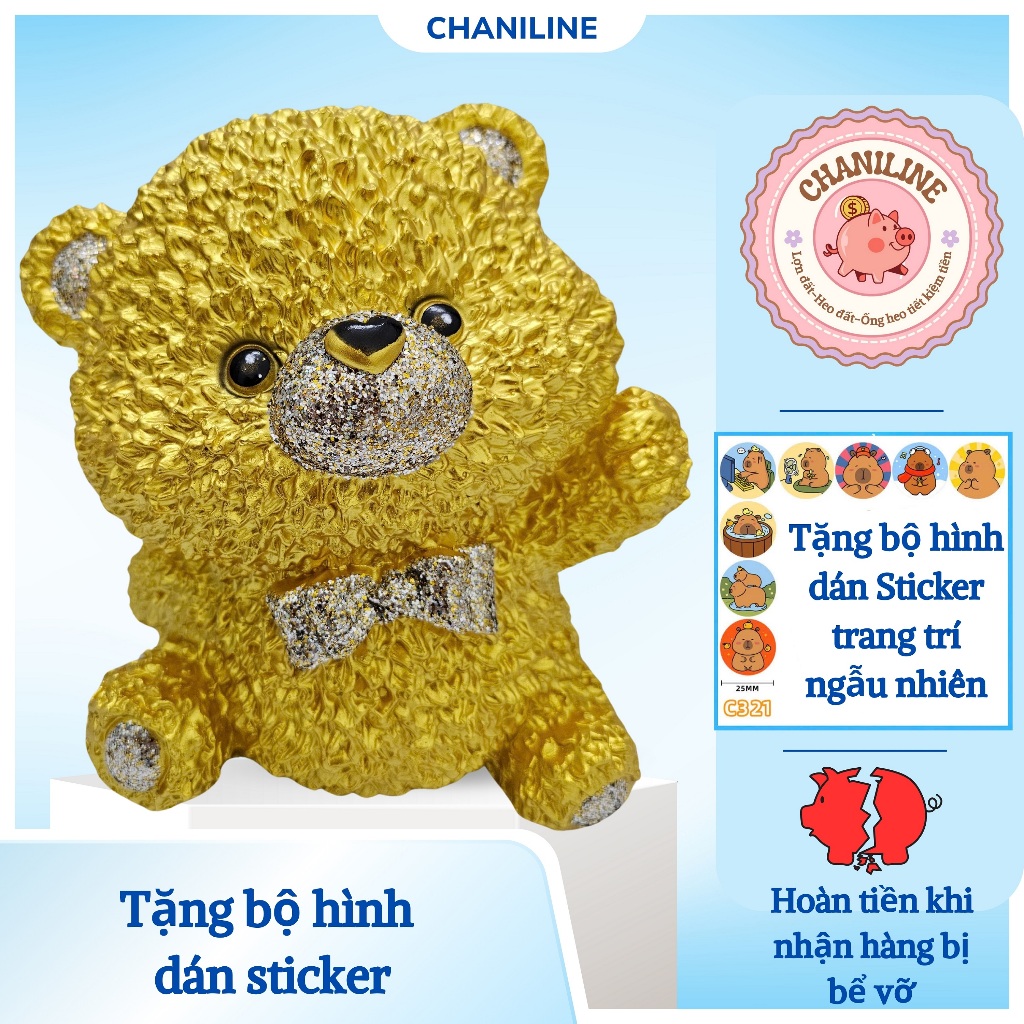 Heo Đất Lợn Đất Gấu Xù Vàng Size To đeo túi đáng yêu Ống heo tiết kiệm tiền,trang trí,quà tặng