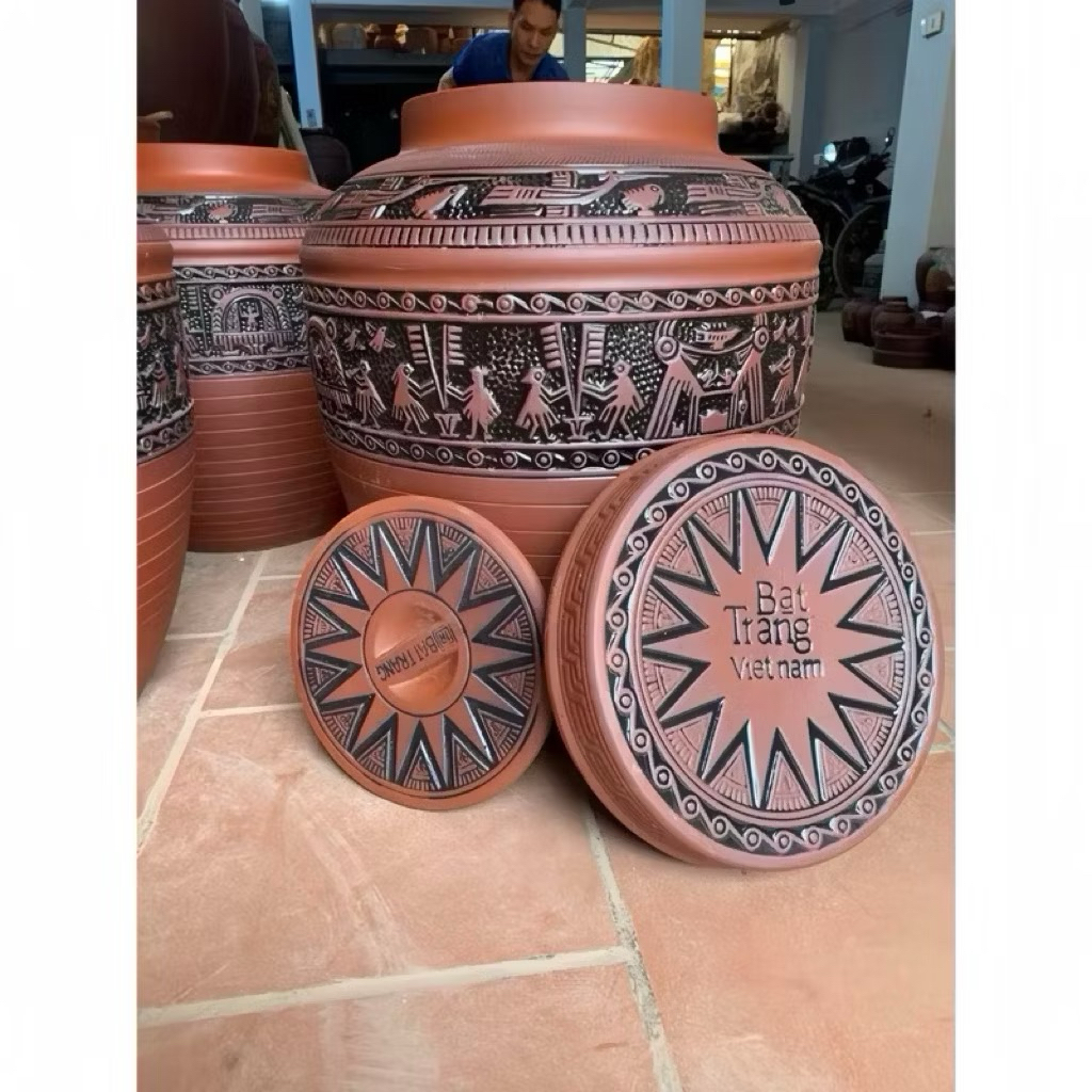 Chum Rượu Trống Đồng 2 Nắp🎁 Chum Gạo Phong Thuỷ Gốm Bát Tràng Cao Cấp