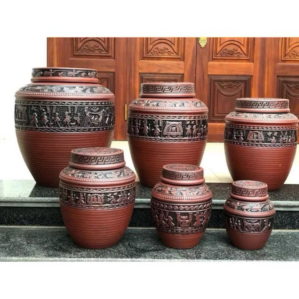 Chum Rượu Trống Đồng 2 Nắp🎁 Chum Gạo Phong Thuỷ Gốm Bát Tràng Cao Cấp