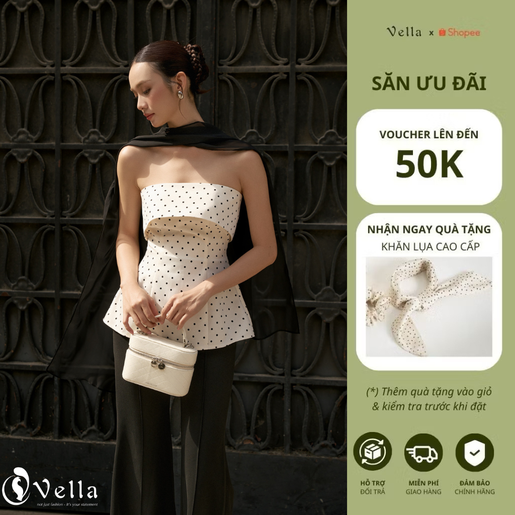 Áo cúp ngực chấm bi nữ dáng peplum sang trọng - Vella Fashion VA25088