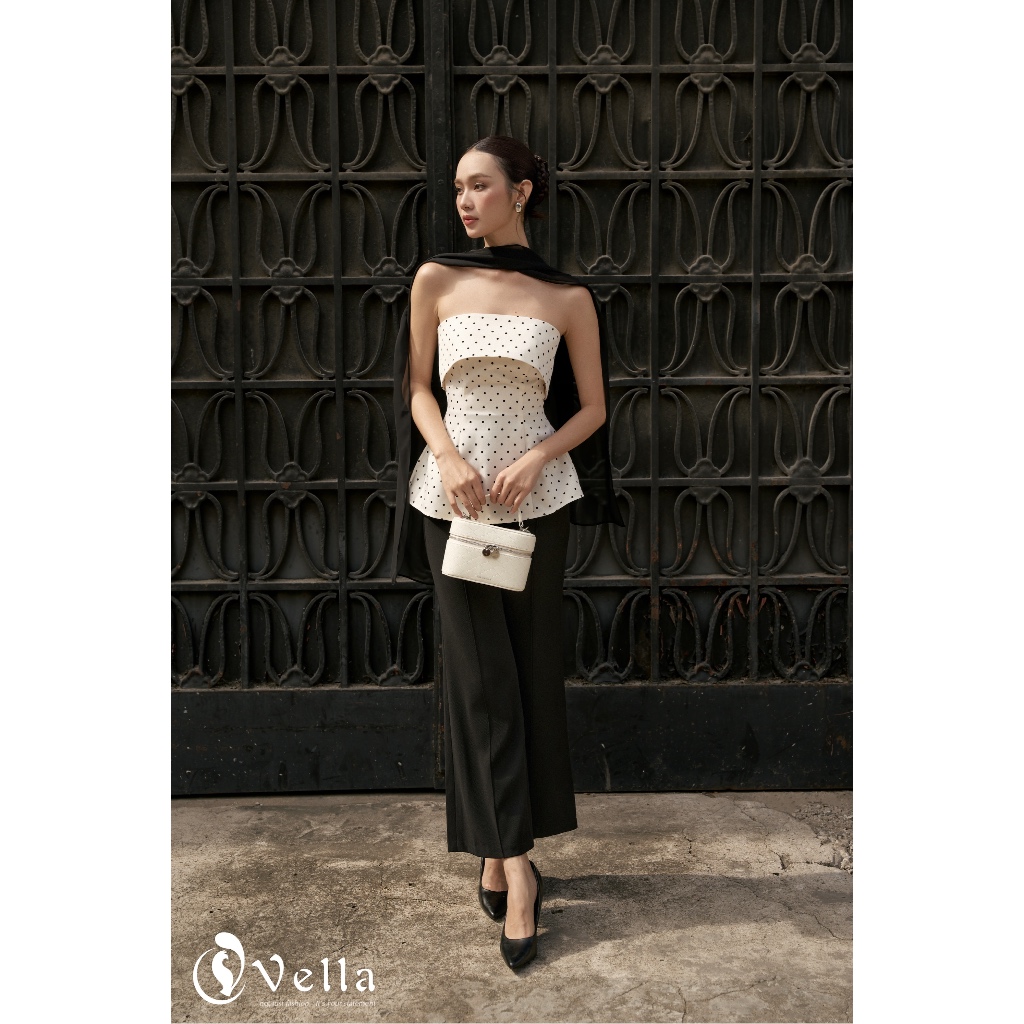Áo cúp ngực chấm bi nữ dáng peplum sang trọng - Vella Fashion VA25088