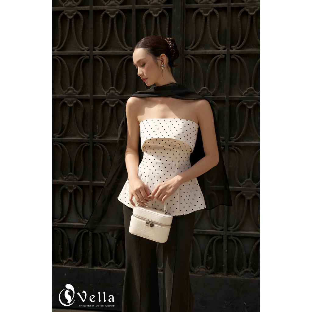 Áo peplum cúp ngực quây chấm bi tôn dáng VA25088 Vella Fashion