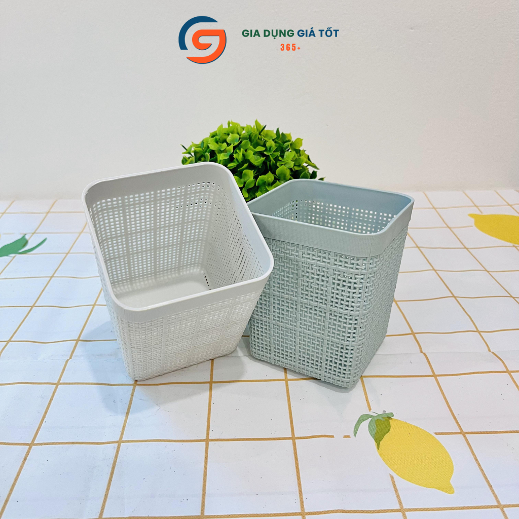 Giỏ đựng bút, đựng giấy đa năng Song Long kiểu đan vuông để bàn học, bàn làm việc