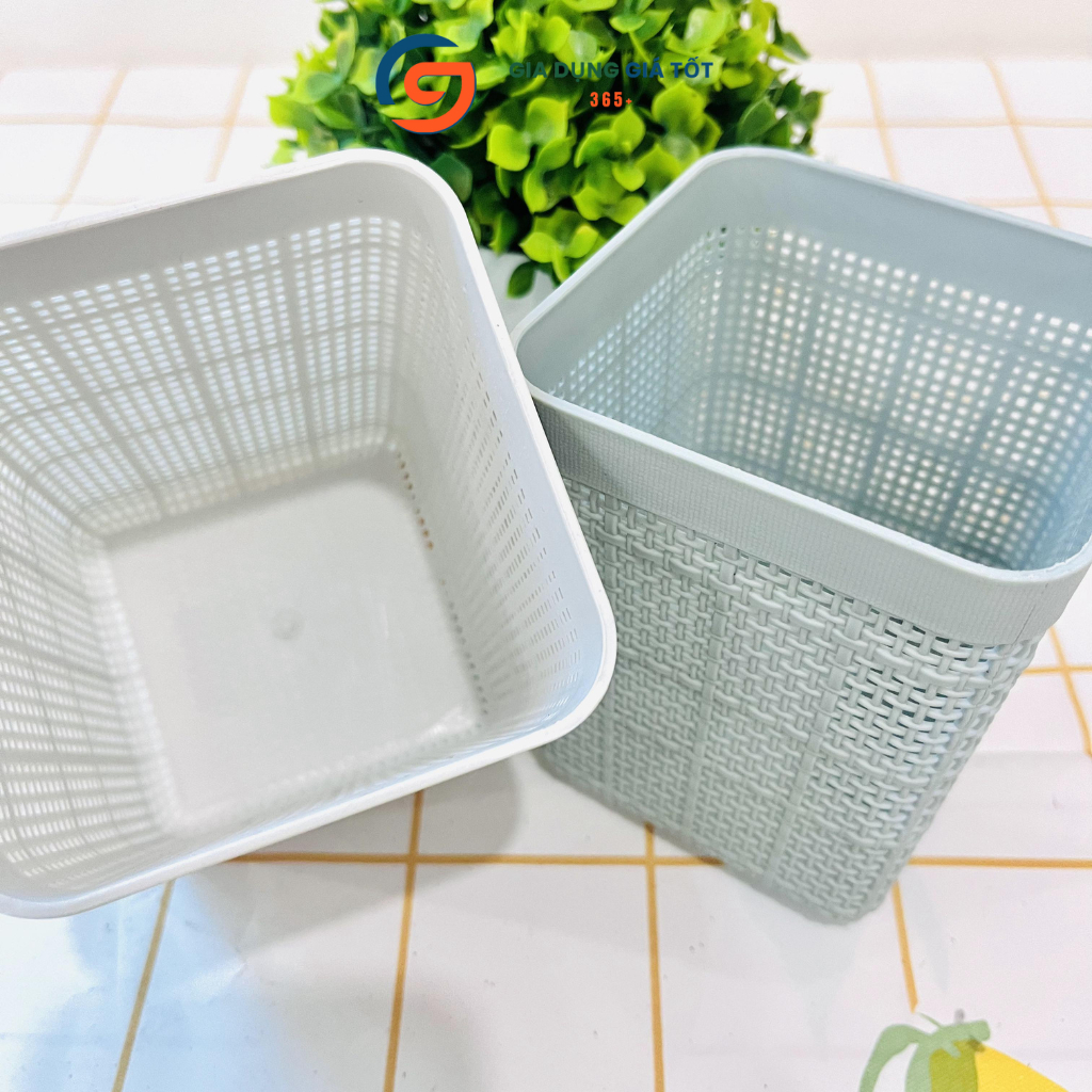 Giỏ đựng bút, đựng giấy đa năng Song Long kiểu đan vuông để bàn học, bàn làm việc