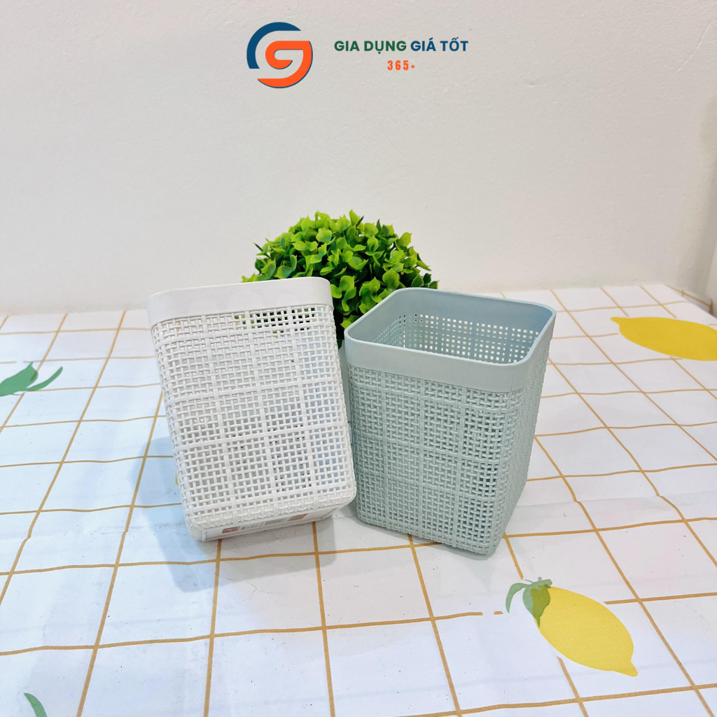 Giỏ đựng bút, đựng giấy đa năng Song Long kiểu đan vuông để bàn học, bàn làm việc