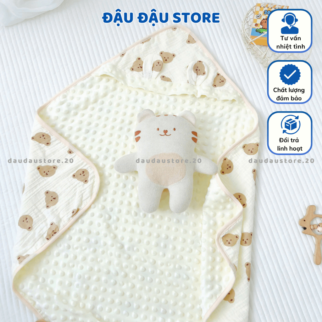 Chăn Ủ Choàng Xô Muslin Hạt đậu 2 Lớp 75x75cm Nhung Mềm Mịn Bốn Mùa Cho Bé Sơ Sinh ATT - Đậu Đậu Store