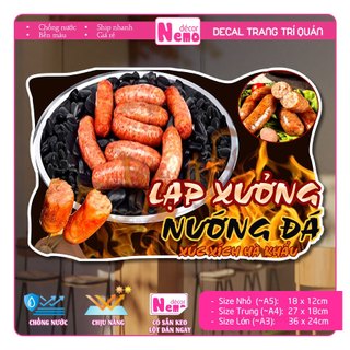 Decal Trang Trí Lạp Xưởng Nướng Đá, Tranh Dán Quán Ăn, Cà Phê, Dán Tường, Tủ, Kính, Xe Đẩy - Sticker Chịu Được Mưa Nắng.