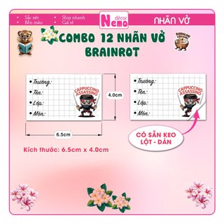 Combo 16 Nhãn Vở Tung Tung Sahur, Nhãn Dán Tập Sách, Giấy Nhãn Dày Tươi Sáng, Sticker Học Giỏi, Siêng Năng, Sáng Tạo.