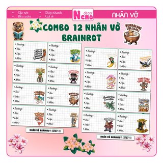 Combo 16 Nhãn Vở Tung Tung Sahur, Nhãn Dán Tập Sách, Giấy Nhãn Dày Tươi Sáng, Sticker Học Giỏi, Siêng Năng, Sáng Tạo.