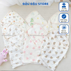 Ủ Choàng Xô Muslin 4 Lớp 70x70cm Có Mũ Tai Bèo Đa Năng Cho Bé Sơ Sinh ATT - Đậu Đậu Store