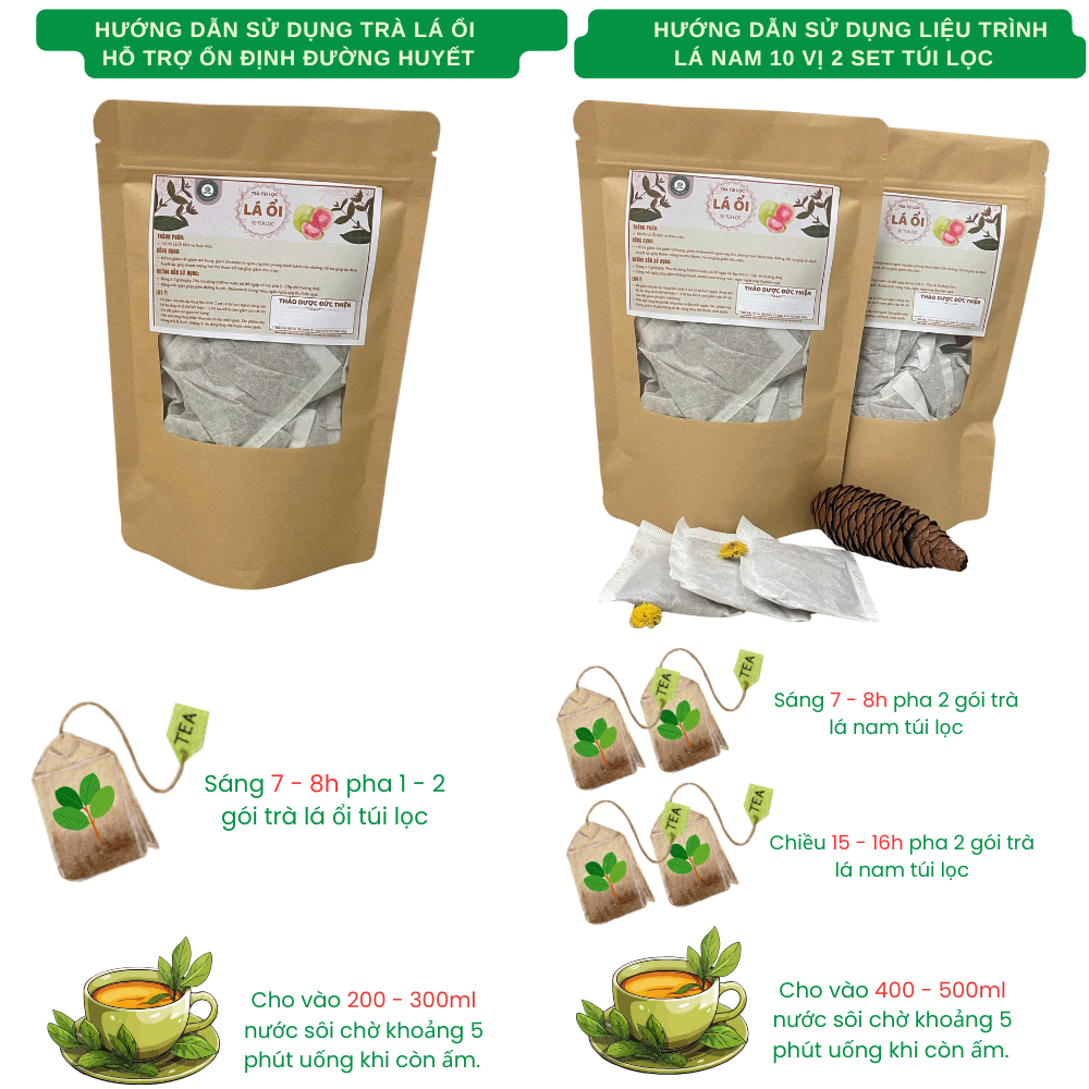 TRÀ THẢO MỘC ĐỨC THIỆN (Gồm Trà Lá Phan Tả Diệp & Trà Lá Nam 10 Vị)